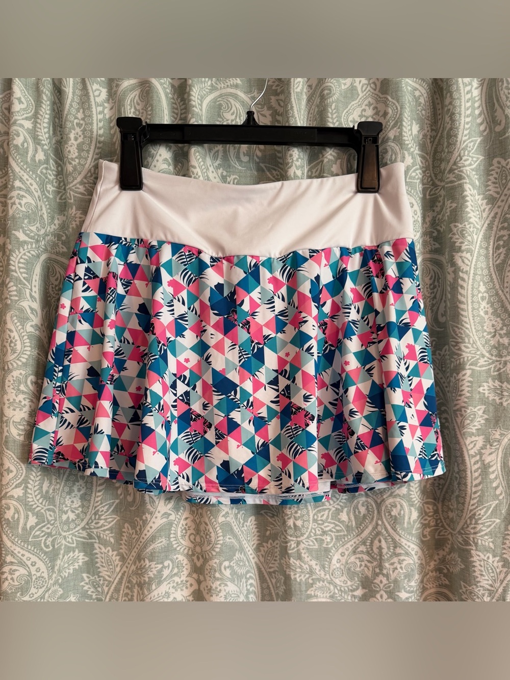 Kyodan White Waistband Pink & Blue Geometric Skirt